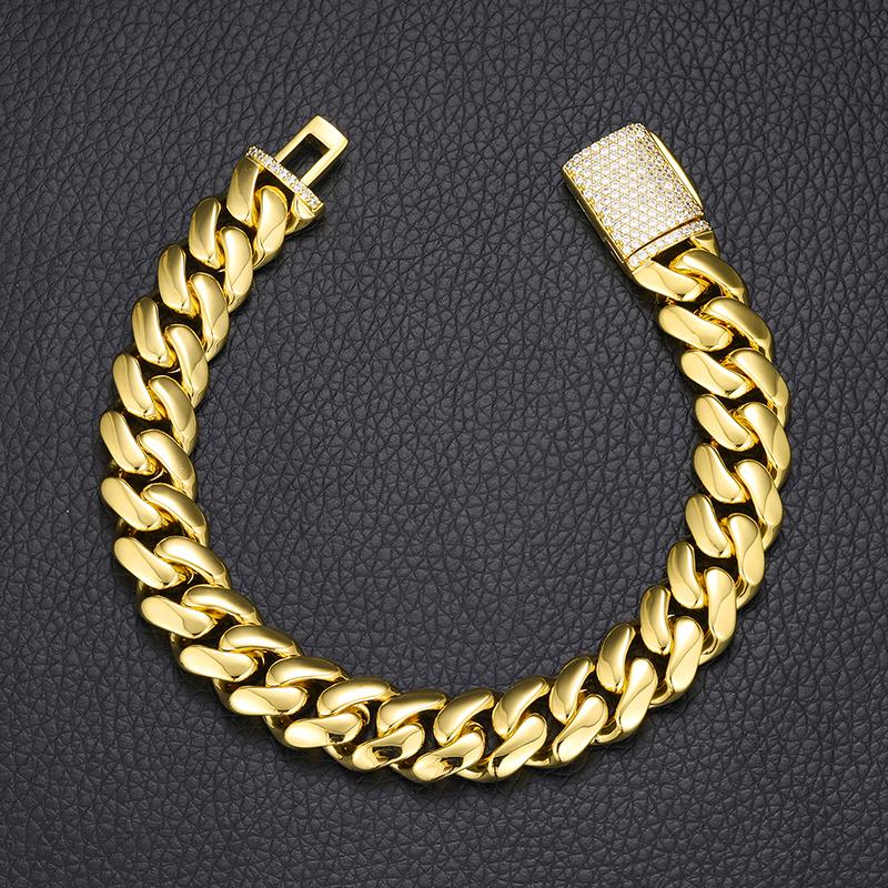 Men's 18K Gold-Plated Copper Cuban Chain Bracelet Custom Logo 6 to 18mm Monaco Necklace Miami Cuban Chain Necklace