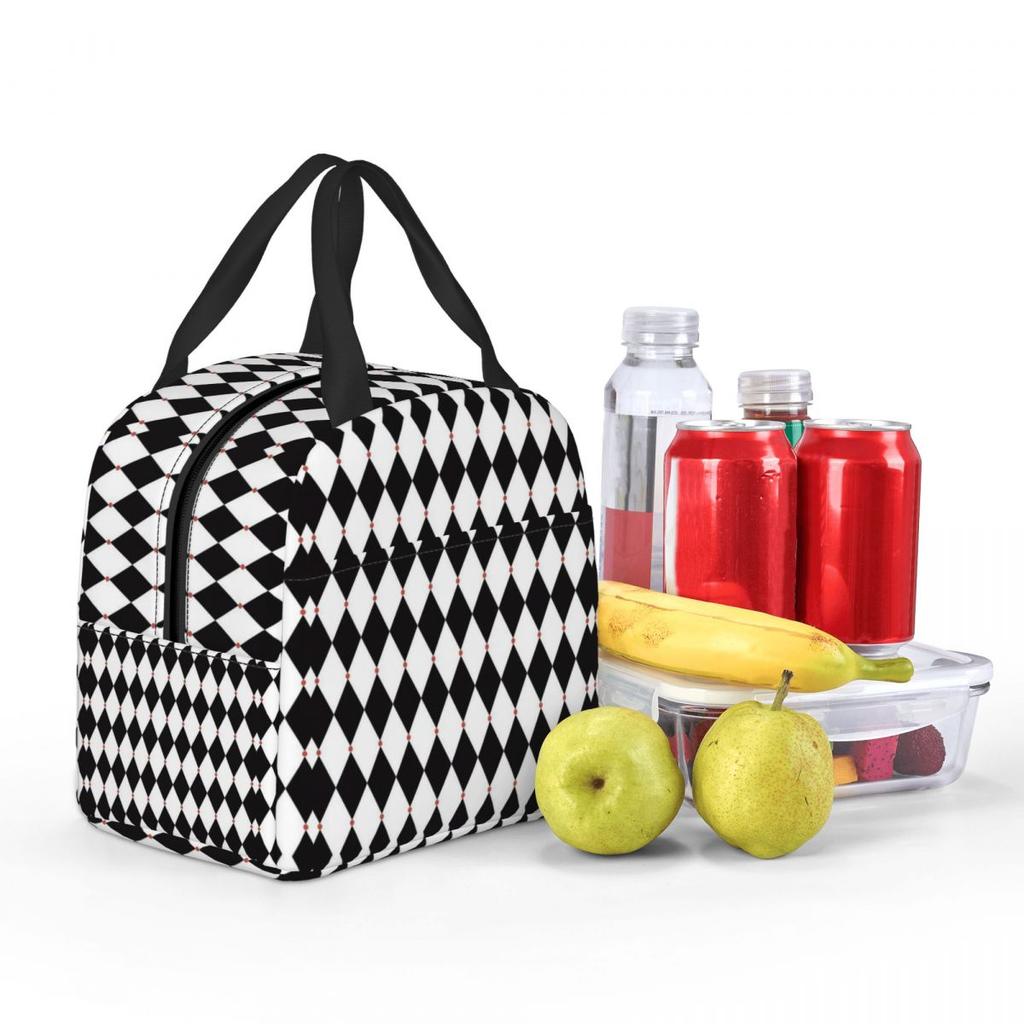 Harlequin Plaid Playing Cards Insulated Lunch Bag for Women Office Cooler Thermal Food Box Tote Leakproof Lunch Boxes Container