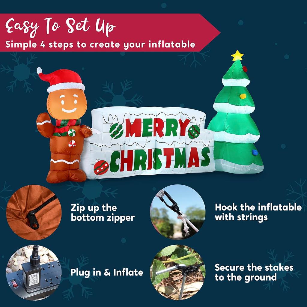 Syncfun 10 FT Christmas Inflatable Gingerbread Man And Christmas Tree for Holiday Inflatable Outdoor Decoration Xmas Party Gift