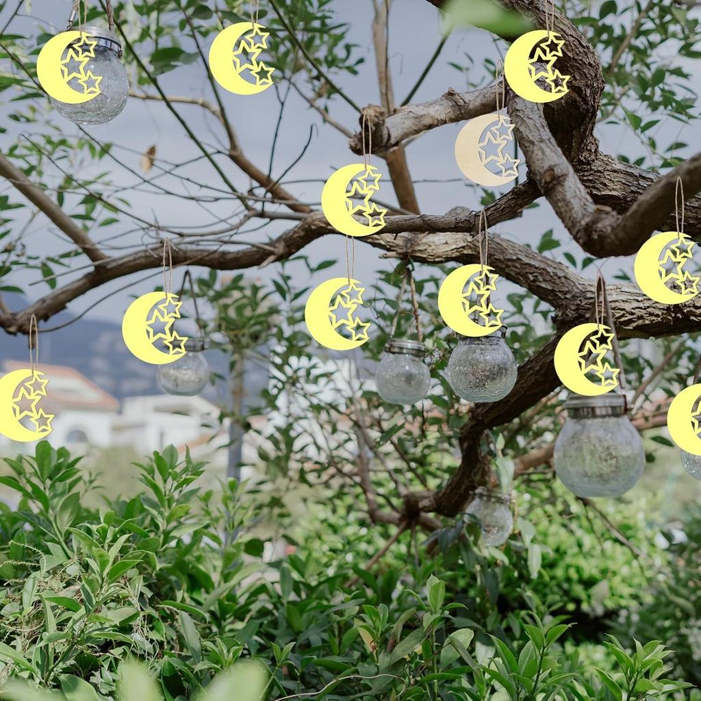 10pcs Wooden Moon and Star, Eid Decorations, Gurbani Festival Decorations, Wooden Gift Packaging Tags, DIY Crafts, Handicrafts