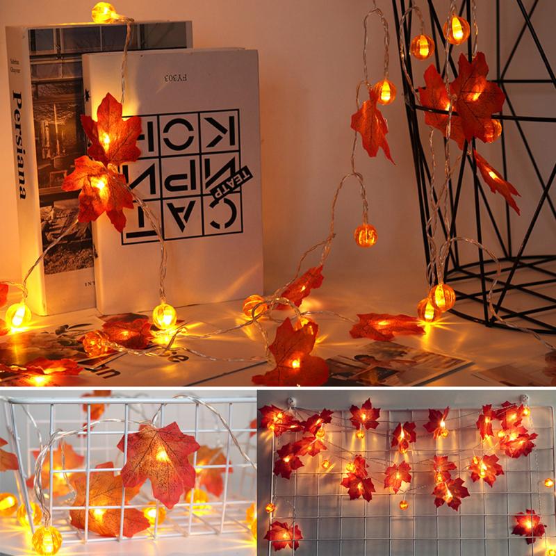 Led Solar String Lights Thanksgiving Halloween Maple Leaves Pumpkin Decorative Garland Lights For