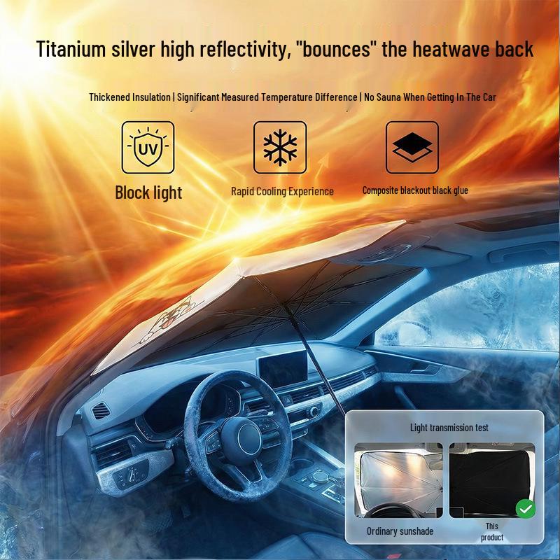 Car Sunshade Umbrella: Silver-Coated Heat Insulation & Anti-Glare Front Windshield Protector