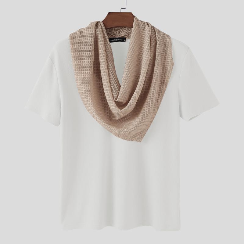 

INCERUN Men Texture Swing Collar Short Sleeve Patchwork Casual T-shirts Tops 4XL білий