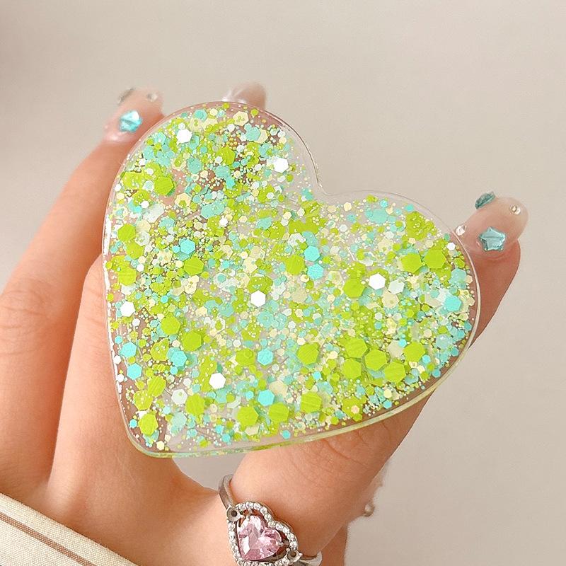 Creative Color Love Sequins Mobile Phone Airbag Bracket Wind Flash Powder Watching Drama Desktop Bracket Retractable Niche