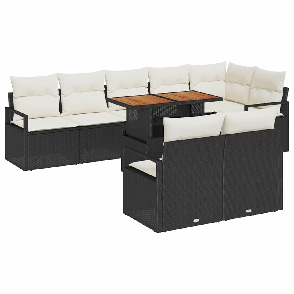 Garden Sofa Set with Cushions 9 pcs Black and Cream