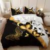 3-teiliges Bettwäsche-Set Schwarz Weiß Gold Schmetterlingsdruck Gemütlicher Bettbezug King Queen Twin Größe Geburtstagsgeschenk für Schlafzimmerdekoration für Erwachsene