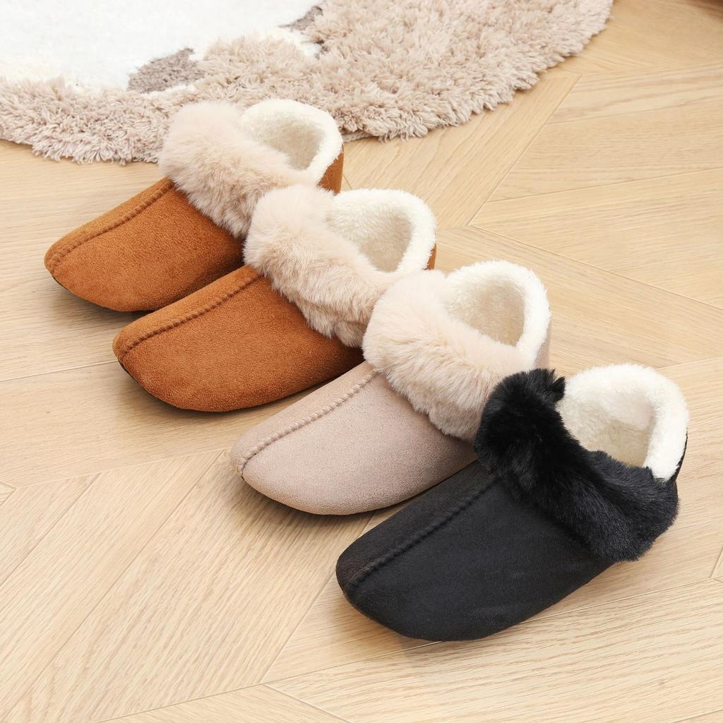 Warm Woolen Mouth Bag with Cotton Slippers and Velvet Anti Slip Home Cotton Shoes, Winter Women's Thin Soled Indoor Short Boots