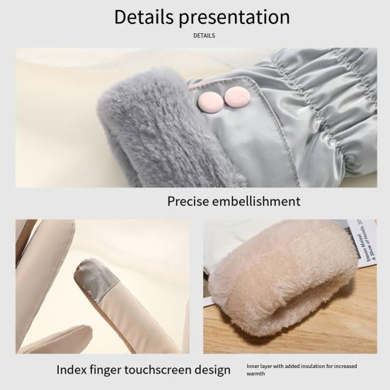 1 Pair Women Cycling Gloves Waterproof Wind-proof Touchscreen Fleece-Lined Gloves Winter Outdoor Cold Weather Warm Thick Full Finger Thermal Gloves