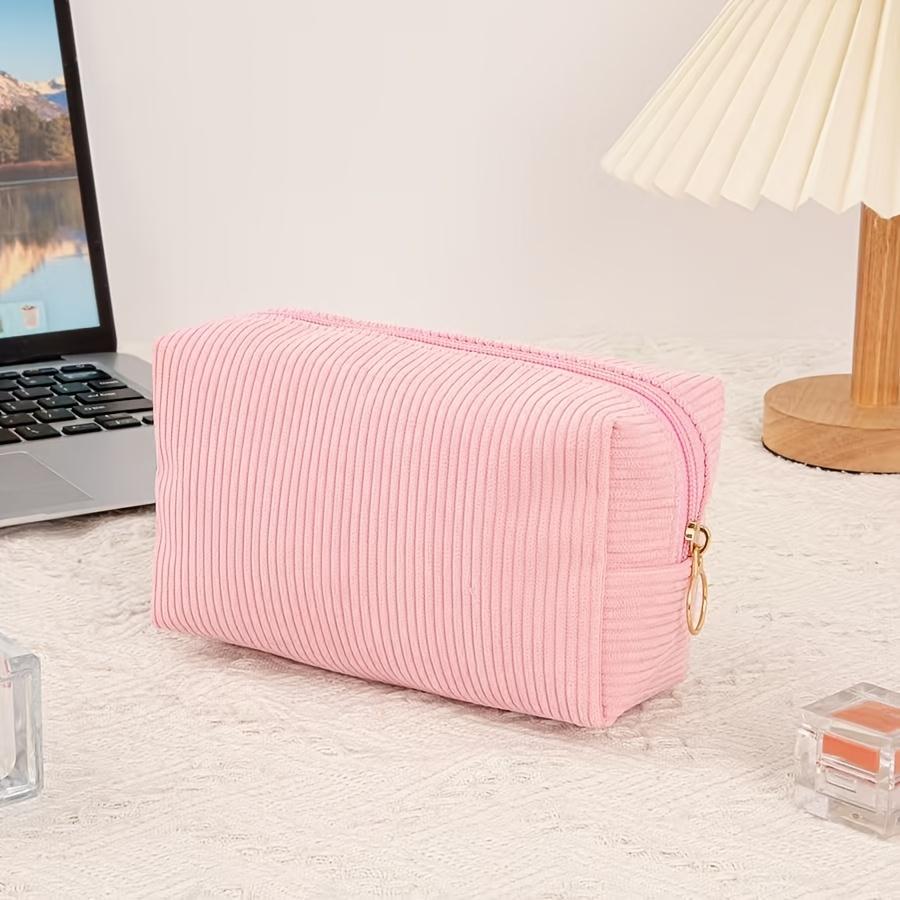 1pc Corduroy Makeup Bag Pencil Case Large Capacity Solid Stationery Storage Bag School Desktop Organizer Travel Lipstick Bag