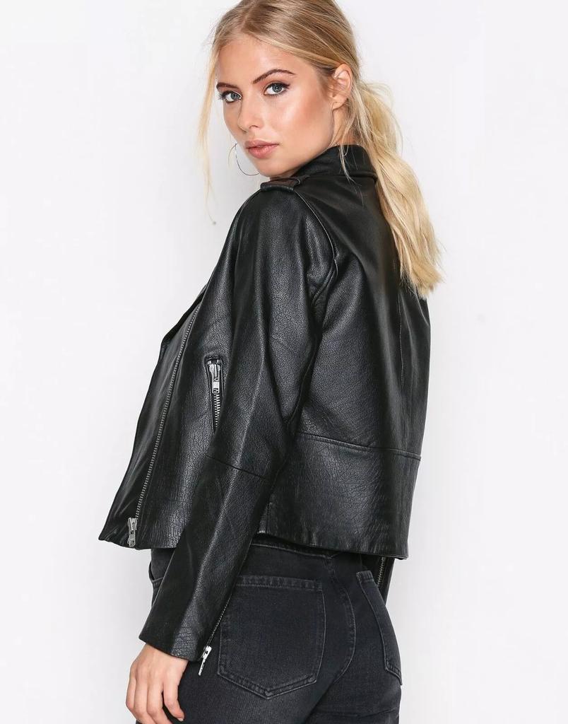 Leder Handgemacht Lässig Fahrrad Stilvoll Schwarz Damenjacke Echtes Lammleder