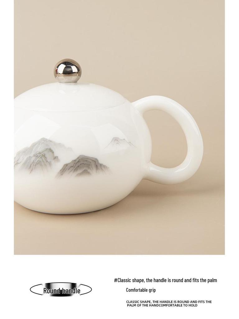 Sheep Fat Jade Portable Ceramic Tea Set - One Pot, Two Cups, Travel-Friendly Souvenir.