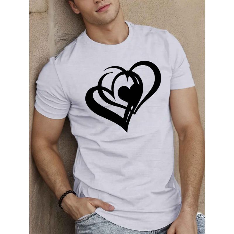 European Sizes Elegant Double Heart Men's Short Sleeve T-shirt Summer T-shirt Top