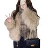 Autumn and winter new simple imitation fox fur coat women's high waist short wool coat light