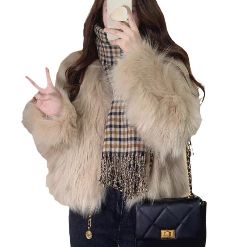 Autumn and winter new simple imitation fox fur coat women's high waist short wool coat light
