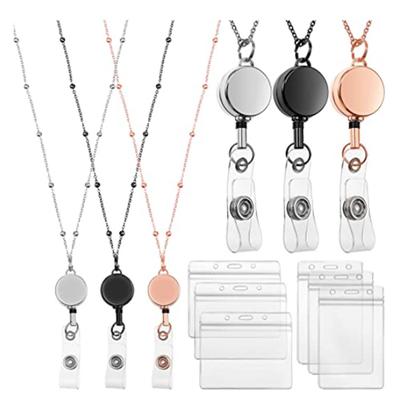 Badge Reel Lanyard with Id Holders Fashion Badge Chain Necklace Badge Business Card Holder for Teachers Student Nurses