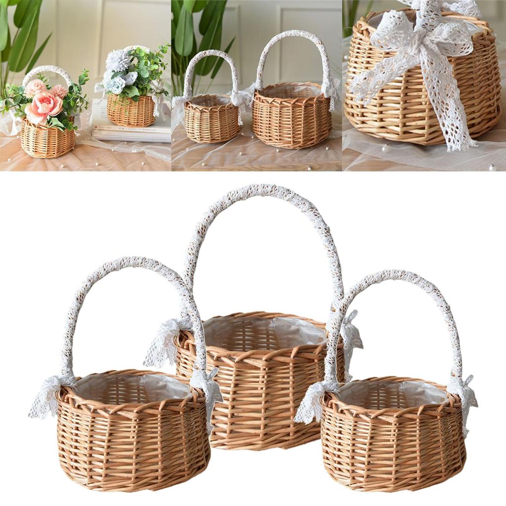 Rattan Storage Basket Flower Girl Gifts Wicker Flower Pot Plant Containers