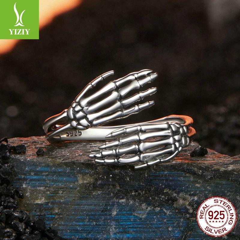 Halloween Skull Hand Plain Silver Open Ring, Ornament Personality S925 Sterling Silver Ring
