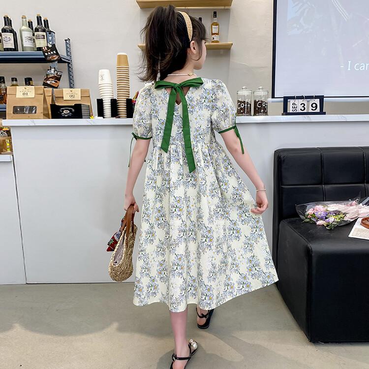 Girls' Summer Sweet Bubble Sleeves Floral Princess Dress