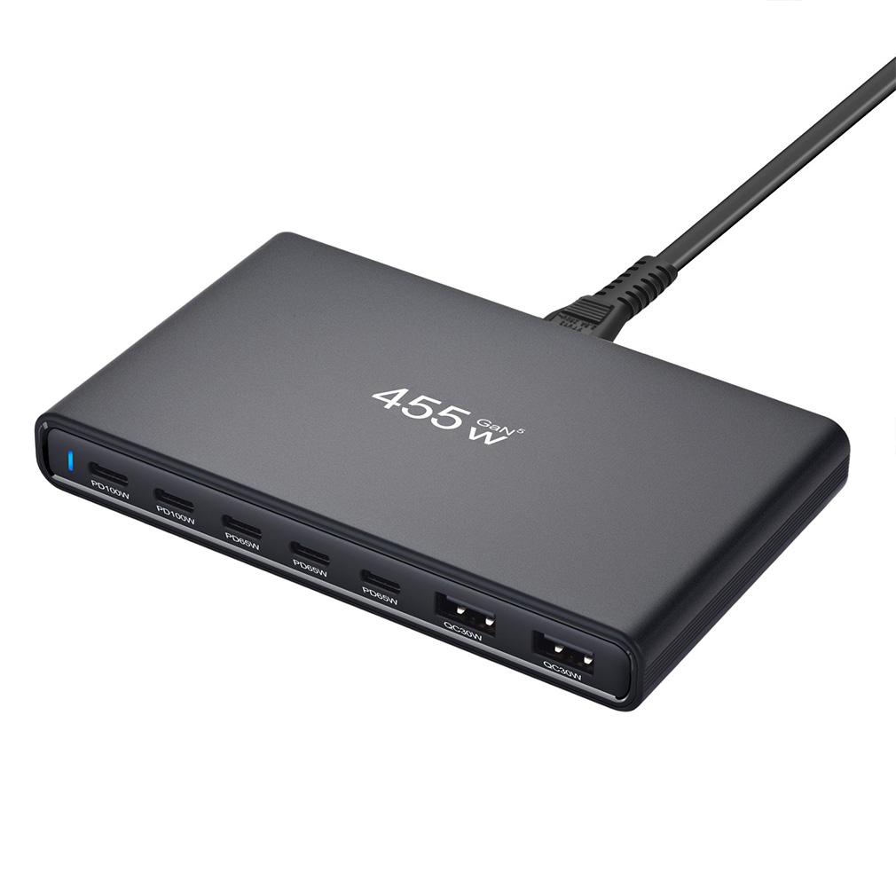 New 7-Port 455W GaN Desktop Charger Ultra-Slim Multi-Port 5C2A Fast Charging Station Adapters for Phones Tablets Dropshipping US