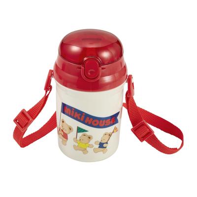 Straw Hopper 340ml Water Bottle with Straw Bear Made In Japan Dishwasher Safe Boys Girls Baby Kids Kindergarten Nursery Clothing Red [Miki House]