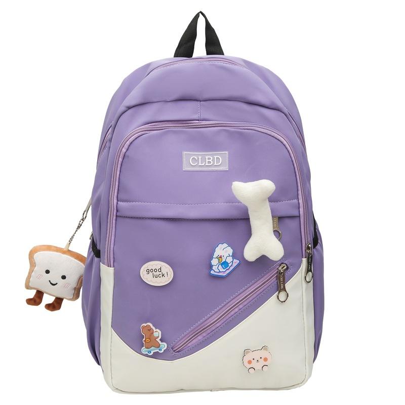 

Женский школьный рюкзак для учеников младших классов средней школы, рюкзак большой емкости, контрастный цветной рюкзак с уменьшенной нагрузкой фиолетовый