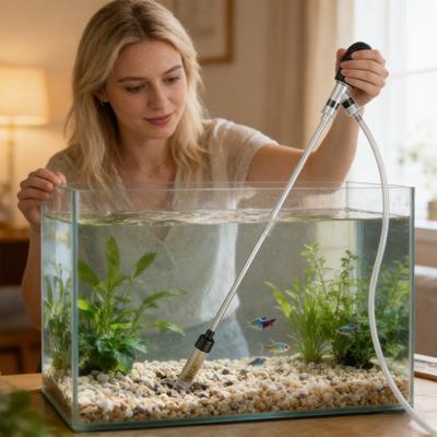 Aquarium-Staubsauger Kiesreiniger mit 6FT Schlauch Durchflussregulierventil Befestigungsklemme Aquarium-Wasserwechsler Siphonpumpe Sandstaubsauger
