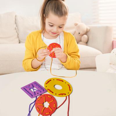 8Pcs/Set Kids Geometric Shape Threading Toy Fine Motor Skills Preschool Learning Toddlers Boys Girls Educational Wooden Shape Board Block Lacing Game