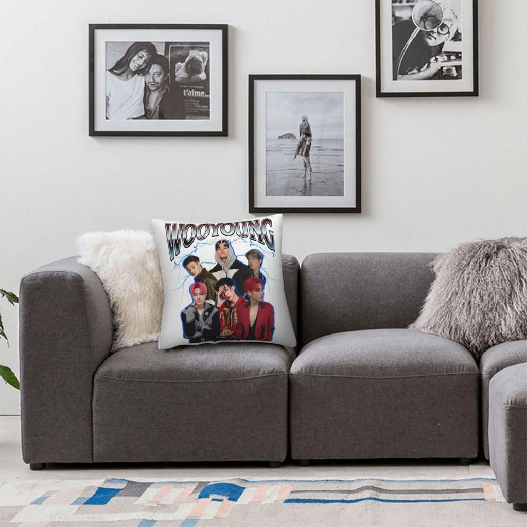 Wooyoung 90s Ateez Kpop Band Pillowcase Double-sided Printing Polyester Cushion Cover Decorative Throw Pillow Case Cover Bed
