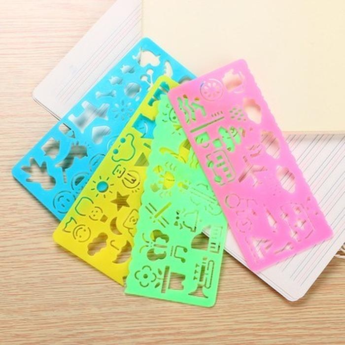 4Pcs DIY Graphic Template Stencil Drawing Stationery Ruler School Painting Supplies Drafting Tool Art