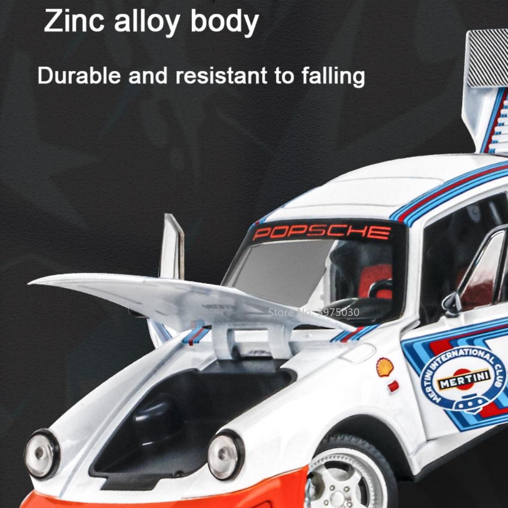 1/24 Porsche 964 Martini Modello Giocattolo Lega Diecast Vintage Classica Auto Sportiva Modello con Suono e Luce Giocattoli da Collezione per Bambini Regalo