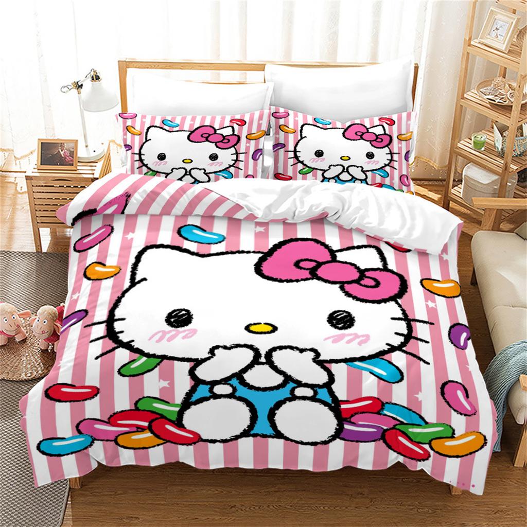Sanrio Hello Kitty Quilt Cover Anime Full Pink Cartoon Duvet Skin Friendly Breathable Cute Printed Comforter Bedding