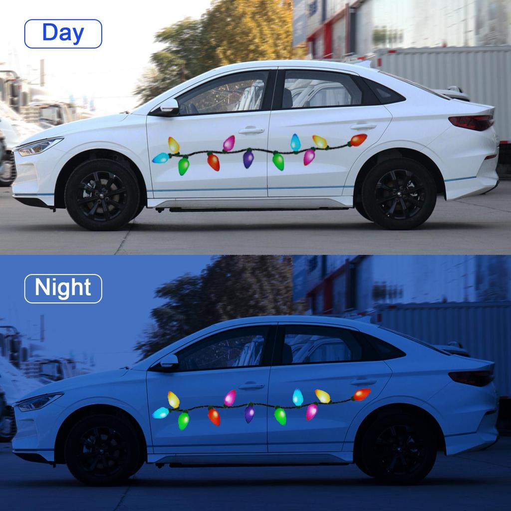 70Pcs Christmas Reflective Car Refrigerator Magnets Decorations Set, 42Pcs Reflective Bulb Light Magnets with 28Pcs Lines Magnetic Car Stickers