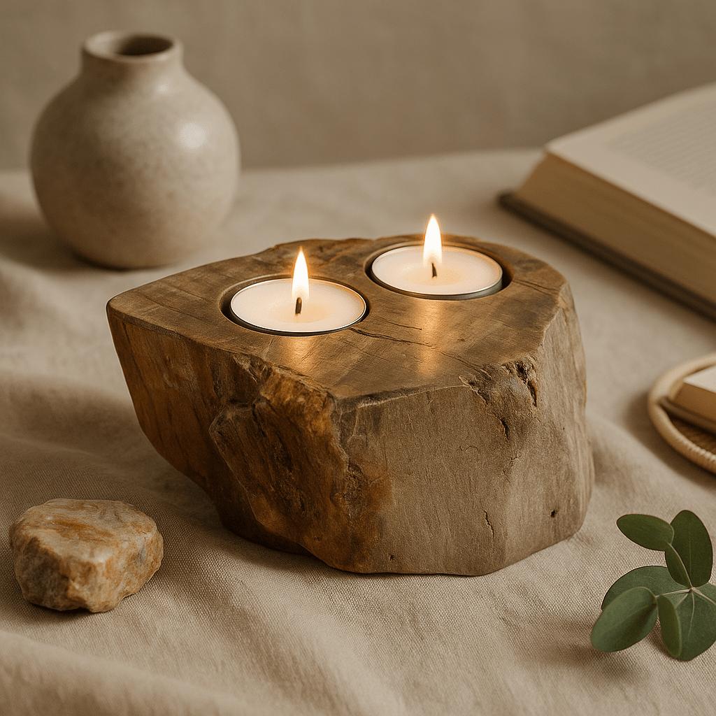 Tealight Candle Holders, Petrified Wood Set