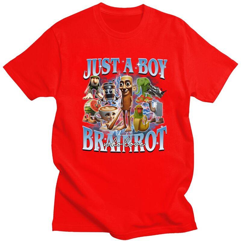 Just A Boy Brainrot Who Love Meme T Shirt for Men 100 Cotton Tshirt Casual Streetwaer Short Sleeve Tee Shirt Clothing Gift S