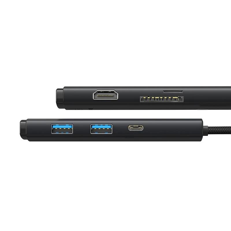 Hub 6W1 Baseus Lite Series Usb-C Do 2X Usb 3.0 + Usb-C Pd + Hdmi + Sd/Tf (Czarny)