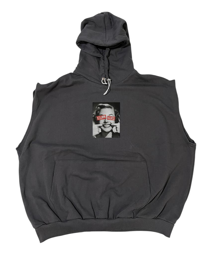 Sk8Er Rock Forced Happiness Sweat Hood Vest ((Charcoal))