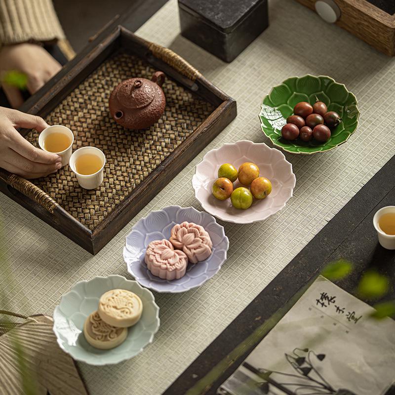 Ceramic High-Legged Tea & Pastry Plate - Exquisite Chinese Style for Engagements & Snacks