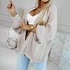 Jesień Zima Damski Kardigan z Grubego Splotu Modny Swobodny Luźny Sweter z Kieszeniami
