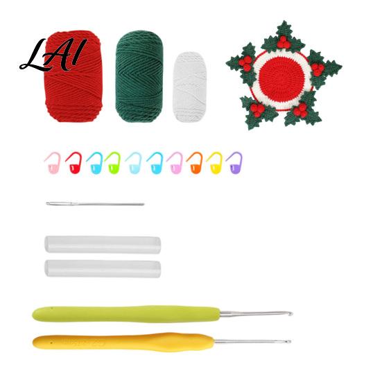 Festive Christmas Home Decor Crochet Cup Coasters with Mini Basket Handmade Holly Plants Starter Kit Hooks Berries Mat Set for Drinks Tabletop