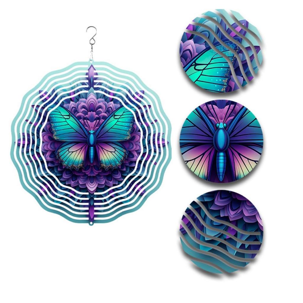10 Inch Metal Wind Chime with Butterfly Design Vibrant Purple and Teal Outdoor Art for Garden Patio or Porch Christmas Thanksgiving Gift