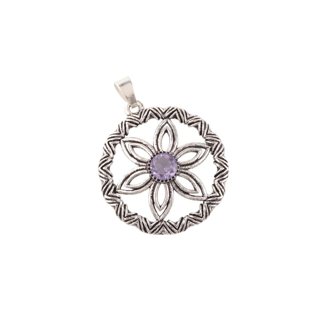 Rare Iolite Gemstone 925 Sterling Silver Jewelry Handcrafted Round Pendant 1.48" CP-29-2