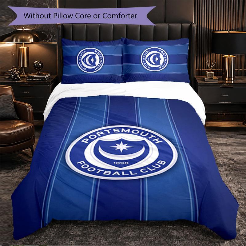 Ropa de Cama Temática del Portsmouth FC Juego de 3 Piezas Funda Nórdica Ropa de Cama Decorativa Para Habitación de Adolescentes Decoración del Hogar