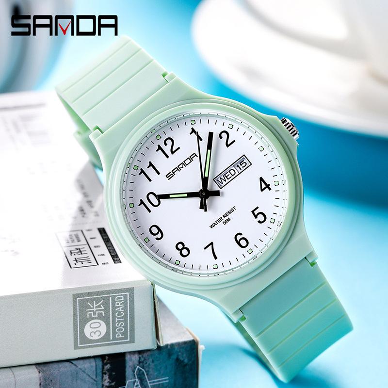 SANDA Electronic Quartz Analogue Double Calendar Waterproof Electronic Watch