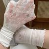 Women's Spring and Summer Mid-calf Socks, White Lace Cutout Pile Socks, Thin Lace Socks with Black Ear Edges