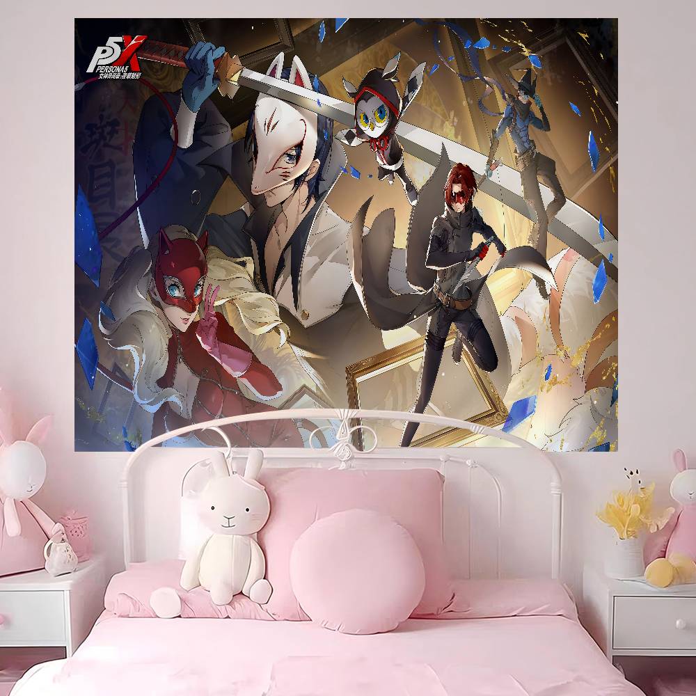 Hot Video PPersona 5 Gaming Anime Tapestry Hippie Flower Wall Carpets Dorm Decor Cheap Hippie Wall Hanging