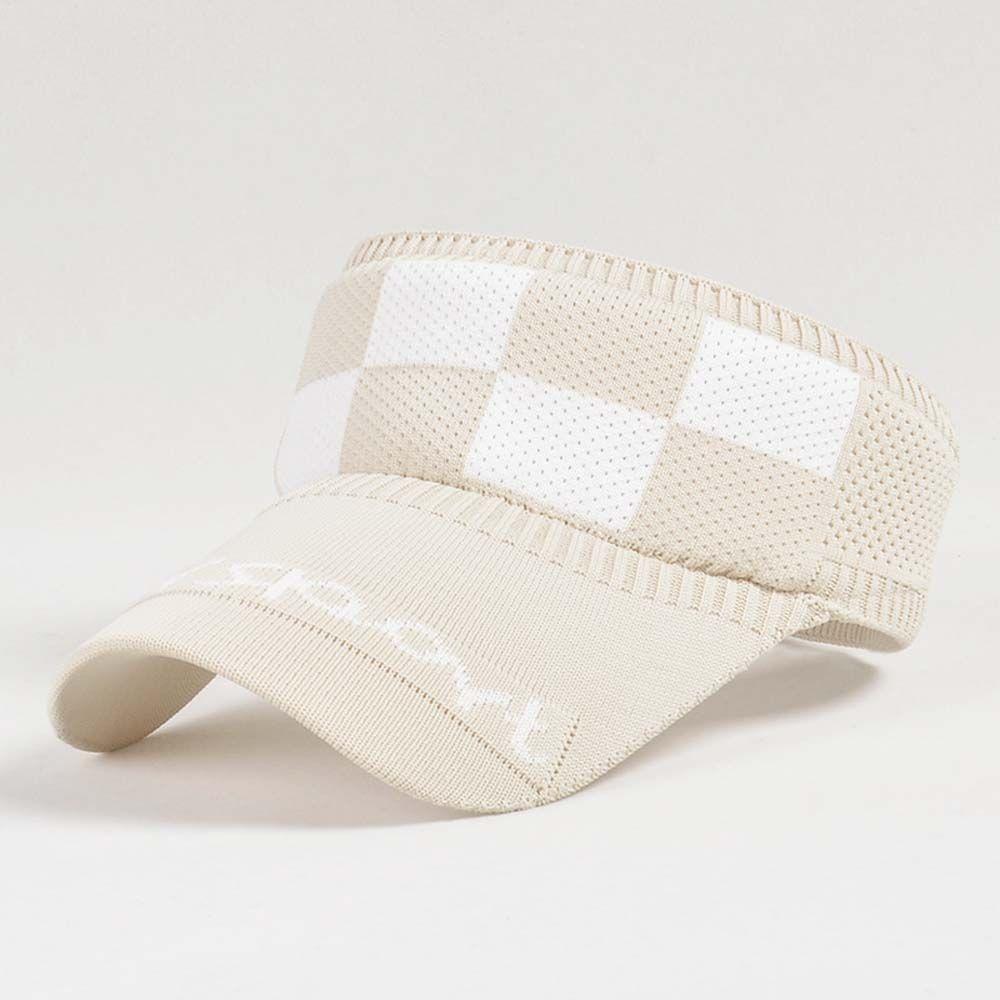 

Summer Simple Checkerboard Plaid Letter Hollow Sun Hat Sun Cap Baseball Cap Empty Top Hat бежевый