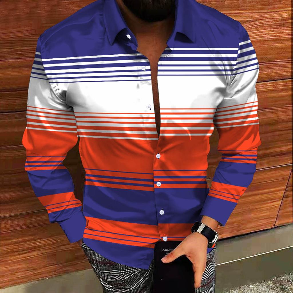 Men's Printed Long Sleeve Shirts Casual Loose Printed Long Sleeve Shirts