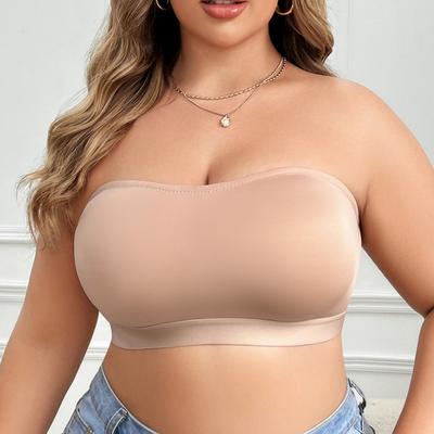 Women Plus Size Seamless Strapless Bandeau Bra Anti-Slip Wireless Removable Multi-Way Bralette