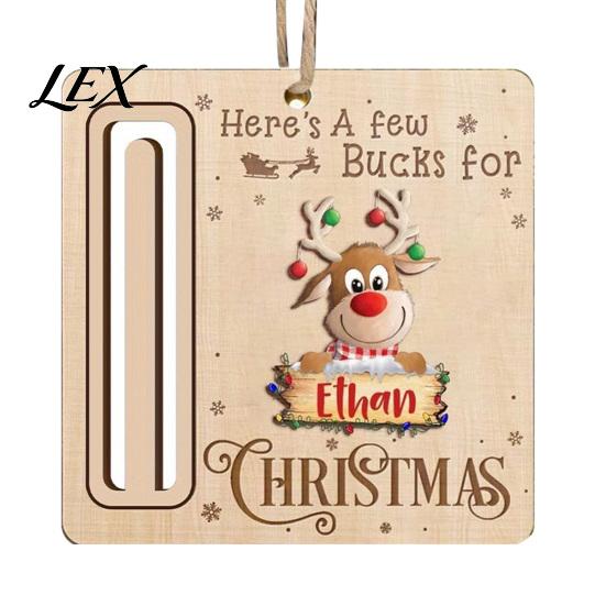 Personalized Cash Gift Tags Rustic Santa Reindeer Money Holder Ornament, Wooden Card Reusable Holiday Clip with Slot, Christmas Tree Hanging