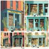 Cozy Cat Walking Library Bookstore Posters Reading Books Modern Prints Canvas Painting Wall Art Pictures Home Living Room Decor
